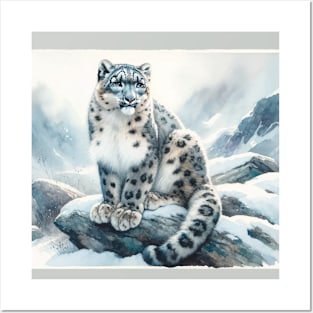 Mountain Mystic: Elusive Snow Leopard Watercolor Posters and Art